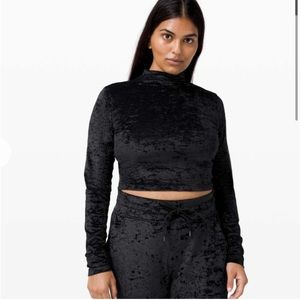 Lululemon All Aligned Mock Neck Long Sleeve - Crushed Velvet Black - size 6